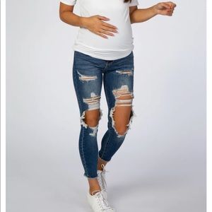Pink blush maternity distressed cropped jeans